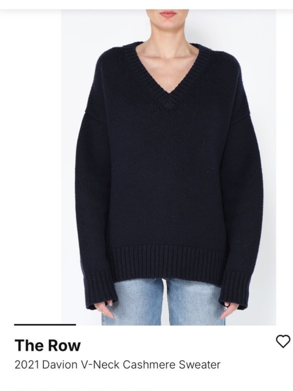 The Row Navy V-Neck Cashmere Sweater